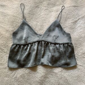 Aritzia teal satin babydoll top